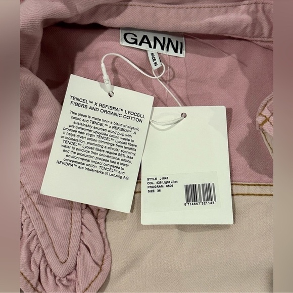Ganni Ruffled Two-Tone Lilac Lavender organic Denim Shirt Jacket Shacked BNWT - Picture 10 of 12